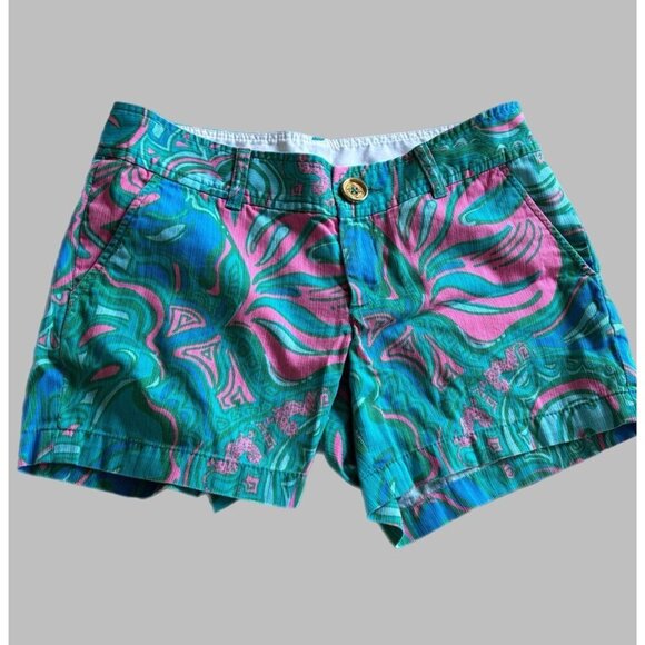 Lilly Pulitzer 4 Callahan Shorts Green Pink Blue Big Leaf Hidden Leopard Summer - Picture 1 of 5
